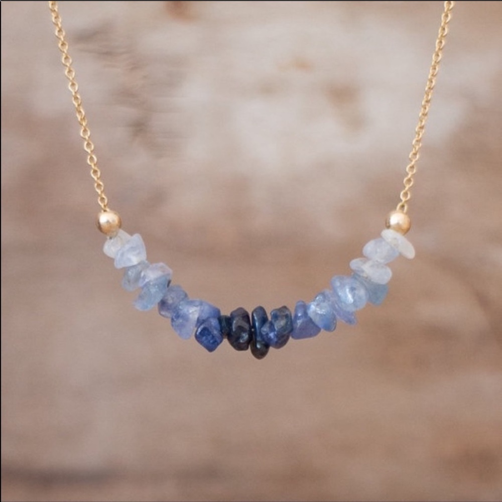 Natural Blue Ombré Stones Gold Plated Necklace